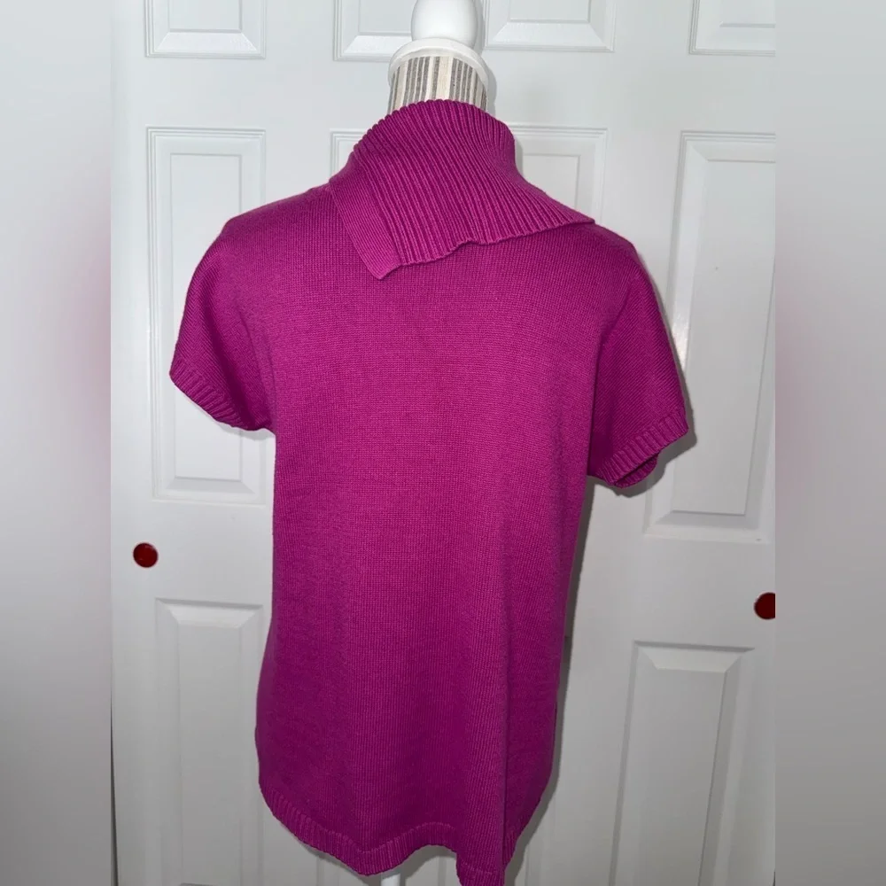 Michael Kors Pink Sweater Top Button Shoulder Short Sleeve Knit Size L